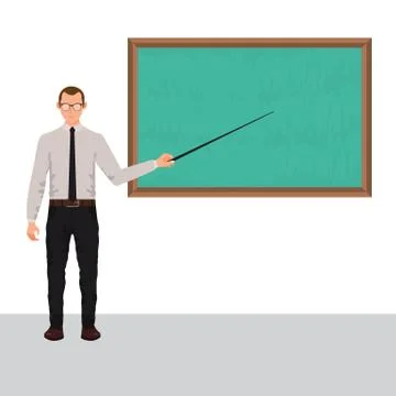 Business character in suit with pointer in hand presenting. Stock Illustration