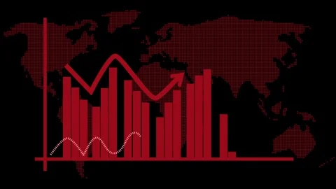 Business chart and line graph over a world map showing global market declin.. 動画素材 336877231