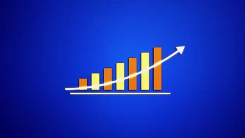 Business chart animation with glowing arrow up, animated sales statistics Stock Footage 303450451