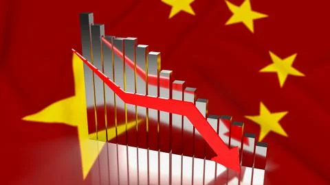 The business chart arrow down on Chinese flag background  3d rendering Stock Illustration