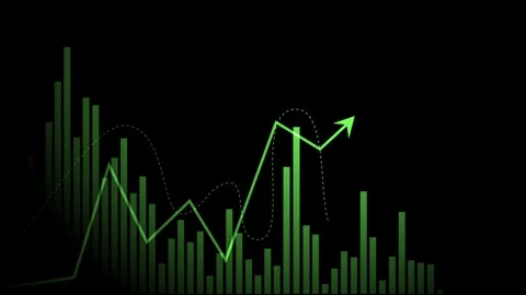Business chart with bar graph rising line and upward arrow over a faint wor.. Stock Footage 337871256