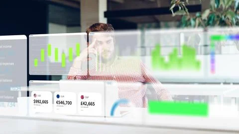 Business chart display for analysis and decision making in digital workspace 写真素材