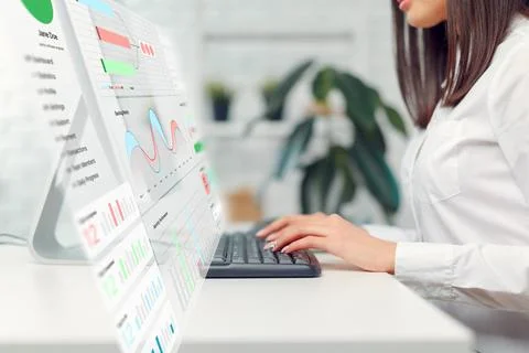 Business chart displayed on computer screen during data analysis session Stock Photos