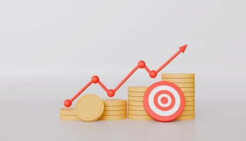 Business chart graph and coin stacks, Growing bars graph rising forward Stock Illustration