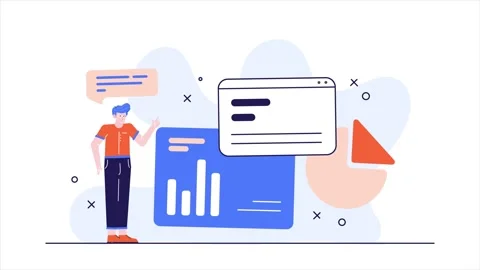 Business chart graphic and data presentation with a man character illustration Stock Footage 292951254