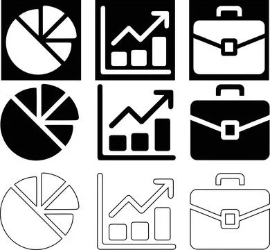 Business Chart Icon Set, Pie Chart Growth Graph Arrow and Briefcase Finance.. Stock Illustration