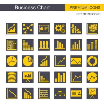 Business chart icons set vector Stock Illustration