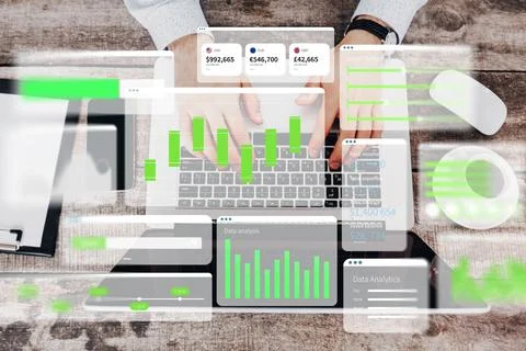 Business chart showing data analysis on a digital screen during office work Stock Photos
