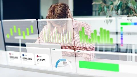 Business chart showing data analysis with person in focus at a desk during Stock Photos