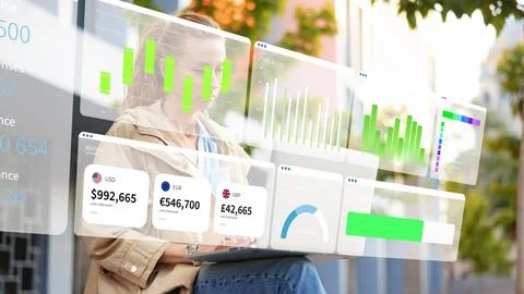 Business chart shows data analysis with digital interface in outdoor setting Stock Photos
