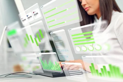 Business chart shows data analysis with digital tools in a modern office setting Stock Photos