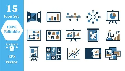 Business charts and data presentation icons with business analysis marketing Иллюстрация