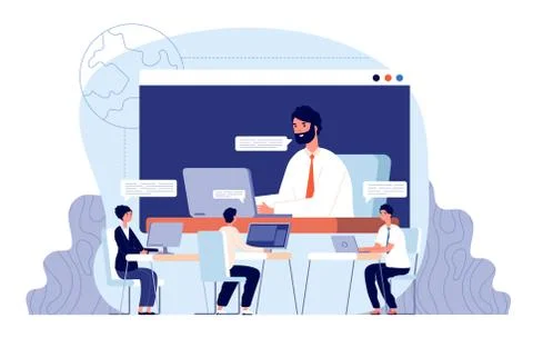 Business chat interview. Video internet call, virtual business conference Stock Illustration