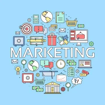 Business circle infographics thin lines template concept. Icons design for your Stock Illustration