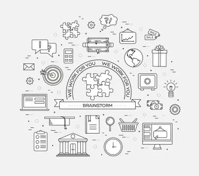 Business circle infographics thin lines template concept. Icons design for your Stock Illustration