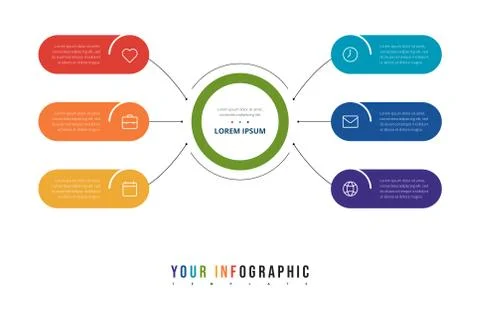 Business circle template with 6 options for brochure, diagram 스톡 일러스트