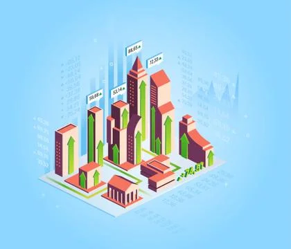 Business city growth concept. Vector isometric illustration. 스톡 일러스트