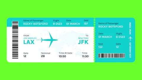 Business Class Flight Ticket 4K Boarding Pass Animation Los Angeles to New York Stock Footage 314703044