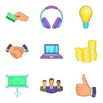 Business client support icon set, cartoon style Stock Illustration