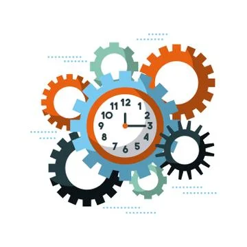Business clock time gears team work cooperation Stock Illustration