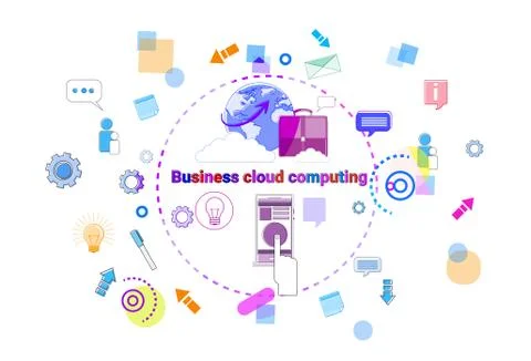 Business Cloud Computing Concept, Remote Data Storage Access Technology Banner 스톡 일러스트