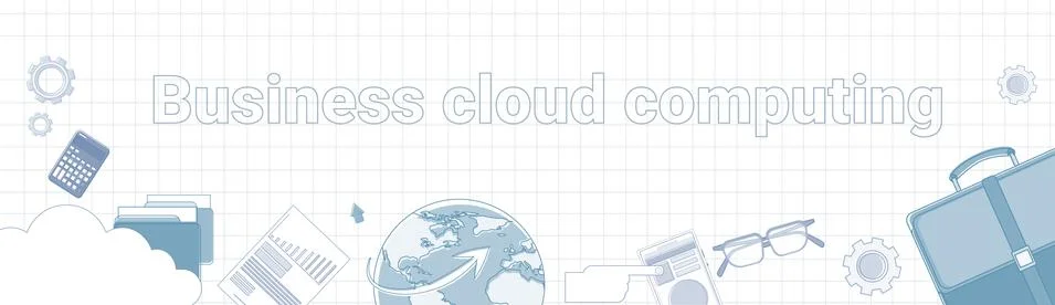 Business Cloud Computing Word On Squared Background Horizontal Banner Data Illustrazione stock