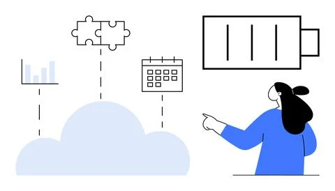 Business Cloud Integration with Data Storage, Analytics, and Task Management Illustrazione stock