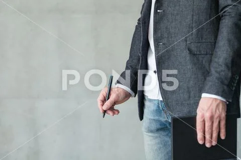 Business coach career training man notebook pen Stock Photos