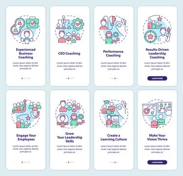 Business coaching programs onboarding mobile app screen set Illustrazione stock