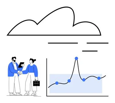 Business Collaboration and Cloud Technology with Analytics Graph Highlighti.. Stock Illustration