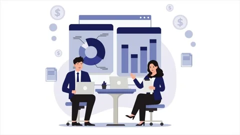 Business Collaboration and Financial Data Analysis Illustration Stock Footage 333202720