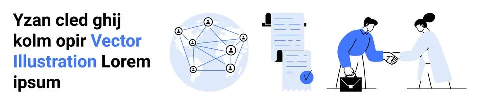 Business Collaboration Concept with Network, Document, and Agreement Elements 스톡 일러스트