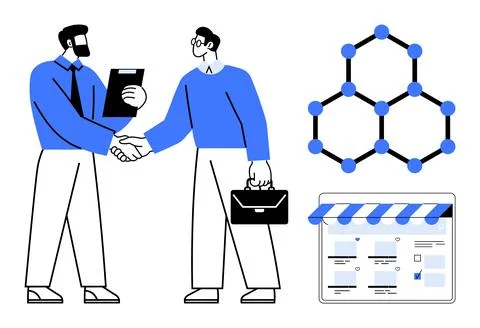 Business collaboration, e-commerce, data management, teamwork, online transac Stock Illustration