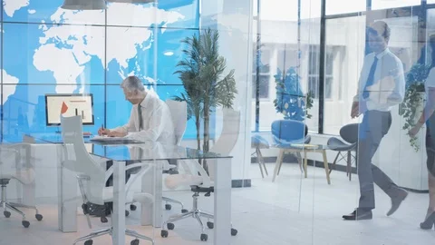 Business colleagues discussing graph on computer screen in meeting Stock Footage 108124348
