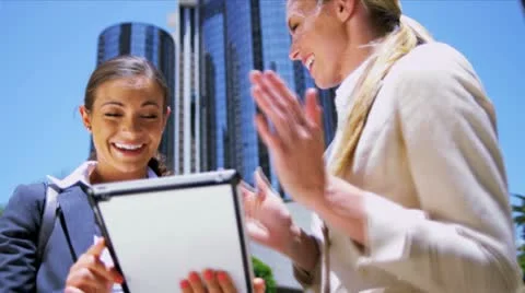 Business colleagues using wireless internet Stock Footage