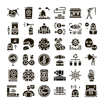 Business commerce and technology interface glyph icon set Stock Illustration