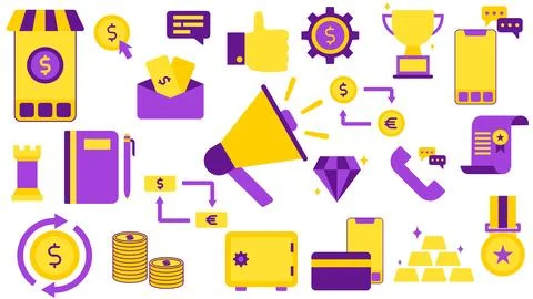 Business Commerce Elements - Store Coin Chat Like System Economy Trophy Smartpho Stock Illustration