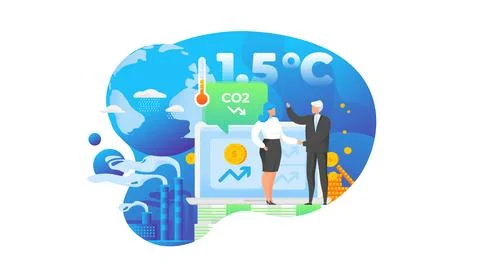 Business commitment to reduce carbon emission and limit global warming to 1.5 Illustration