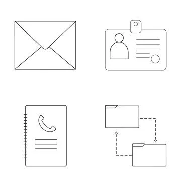Business communication and data management line icons Stock Illustration