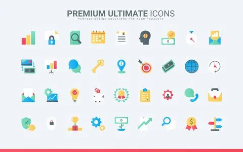 Business communication, commerce and time management trendy flat icons set Stock Illustration