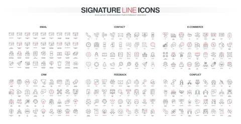Business Communication CRM E-commerce Line Icons Set Stock Illustration