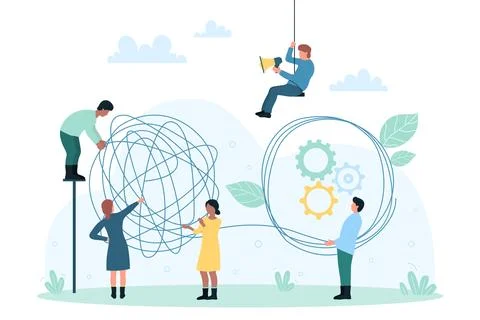 Business communication, rational thinking in problem solving, tiny people 스톡 일러스트