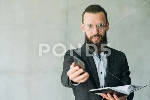 Business communication training man offer phone Stock Photos