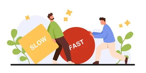 Business competition between different ways to solve problem, , fast and slow Illustrazione stock