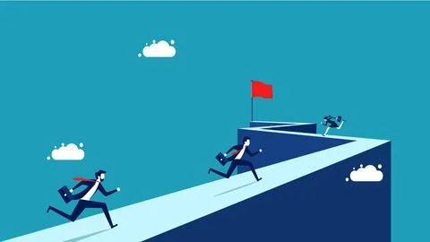 Business competition. Businessman rushing the path to the red flag Stock Illustration