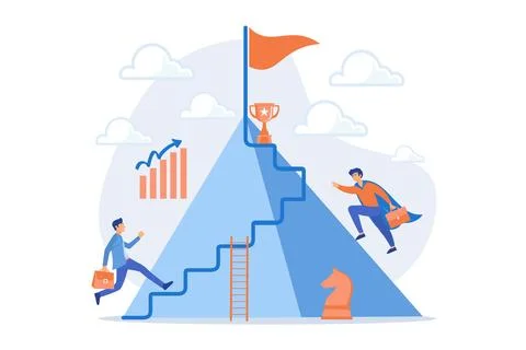 Business competition flat vector illustration. Career ladder, job promotion.. Stock Illustration