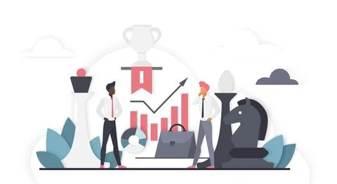 Business Competition Strategy With Chess Elements Stock Illustration