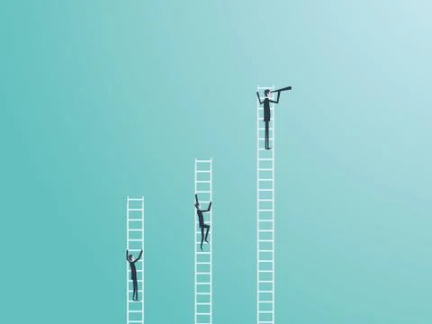 Business competition vector concept with three businessmen climbing on ladders Stock Illustration