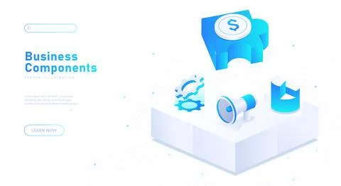 Business components white poster vector Stock Illustration