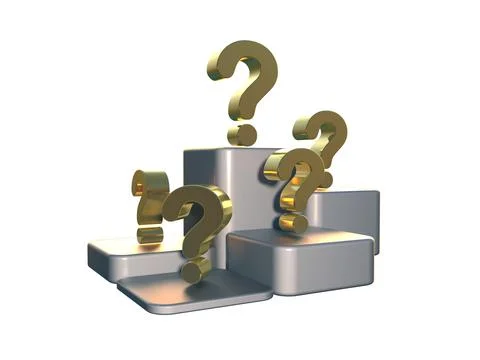 Business composition with few question marks standing on different platforms Illustrazione stock